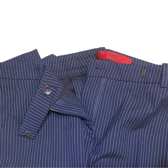 Hugo Boss Cropped Pinstripe Navy Trousers Slim Cut Size 2 - Picture 8 of 8